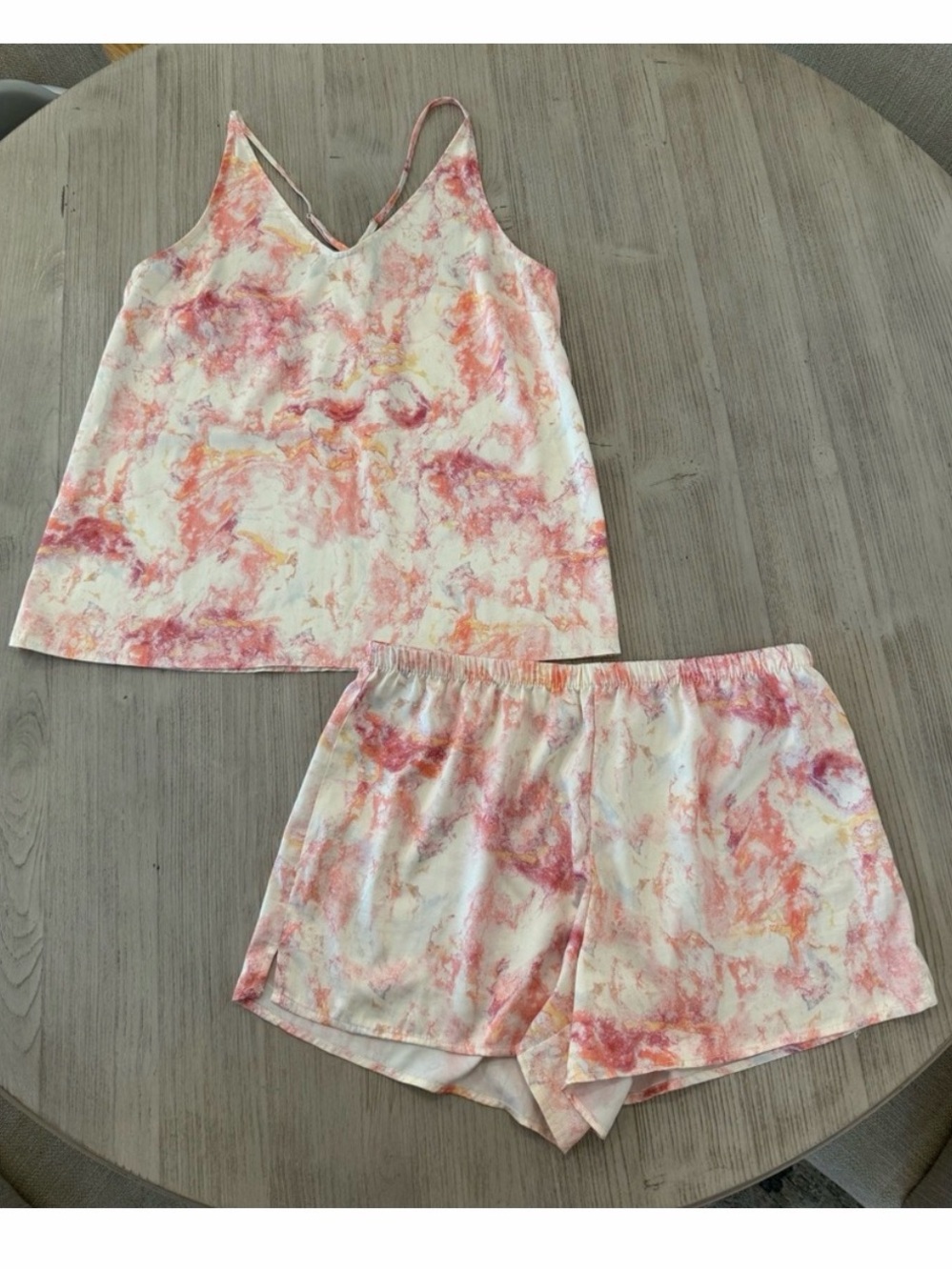 stars above Pink Marble Satin Cami & Shorts Sleep Set